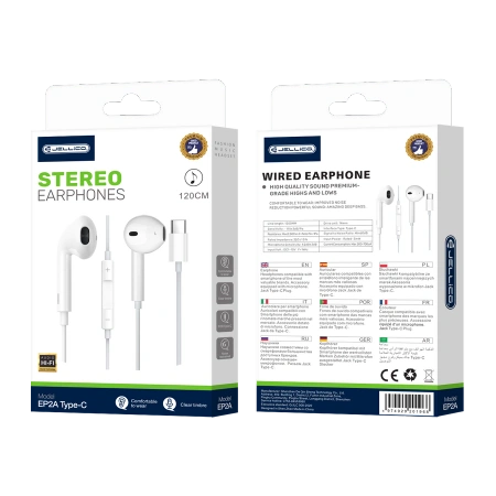 JELLICO słuchawki przewodowe EP2A USB-C z mikrofonem 1.2M Biały