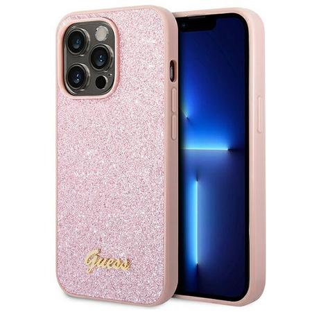 Guess GUHCP14XHGGSHP iPhone 14 Pro Max 6,7" różowy/pink hard case Glitter Script