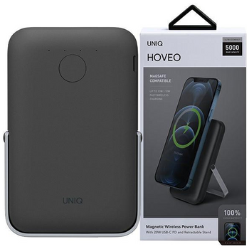 UNIQ Powerbank Hoveo 5000mAh USB-C 20W PD Fast charge Wireless Magnetic szary/charcoal grey