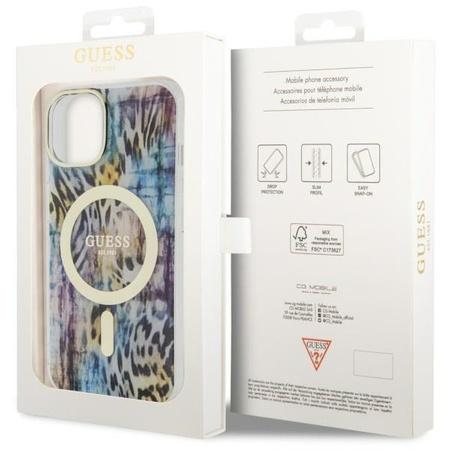 Etui Guess GUHMP14SHLEOPWB na iPhone 14 - niebieskie Leopard MagSafe