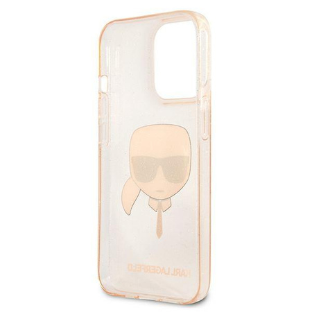 Etui Karl Lagerfeld KLHCP13LKHTUGLGO na iPhone 13 Pro / 13 - złote Glitter Karl's Head