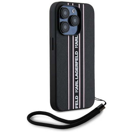 KARL LAGERFELD ETUI DO IPHONE 15 PRO SAFFIANO Z DROBNYM WZOREM STRIPES CORD