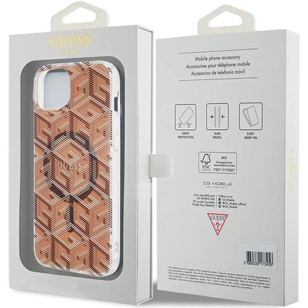 Etui Guess IML GCube MagSafe na iPhone 15 Plus / 14 Plus - brązowe
