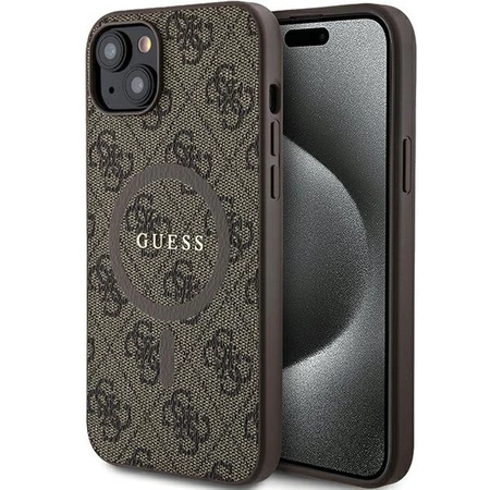 Etui Guess 4G Collection Leather Metal Logo MagSafe na iPhone 14 / 15 / 13 - brązowe