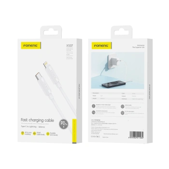 FONENG kabel XS07 USB-C - Lightning PD 27W 1.2M Biały