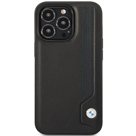 Etui BMW BMHCP14L22RBDK na iPhone 14 Pro - czarne Leather Blue Dots