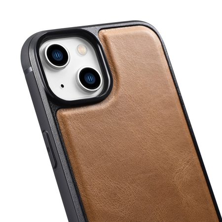 iCarer Leather Oil Wax etui pokryte naturalną skórą do iPhone 14 Plus (kompatybilne z MagSafe) brązowy (WMI14220719-TN)
