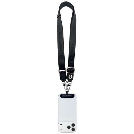 Uniwersalna smycz Karl Lagerfeld         Universal Strap Tether Patch Choupette Metal Logo czarny