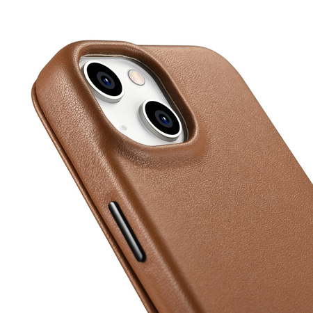 iCarer CE Premium Leather Folio Case skórzane etui iPhone 14 Plus z klapką magnetyczne MagSafe brązowy (WMI14220715-BN)