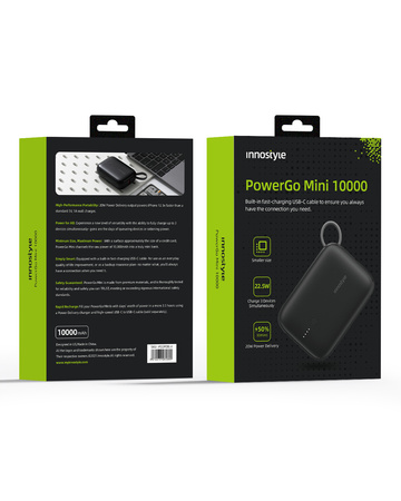 INNOSTYLE POWERGO MINI POWERBANK 10000MAH 3X USB USB-C 22,5W Z KABLEM USB-C