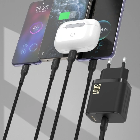Ładowarka sieciowa Dudao A27PCEU PD 30W GaN USB-C z kablem USB-C - czarna