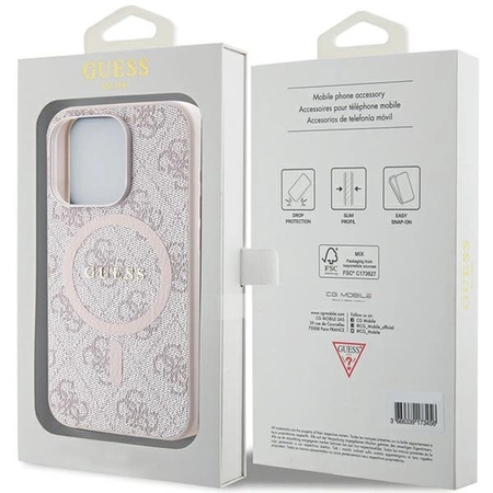 Etui Guess 4G Collection Leather Metal Logo MagSafe na iPhone 14 Pro Max - różowe