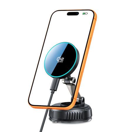 TECH-PROTECT V8 MAGNETIC MAGSAFE WINDSHIELD & DASHBOARD CAR MOUNT WIRELESS CHARGER 25W QI2.2 BLACK