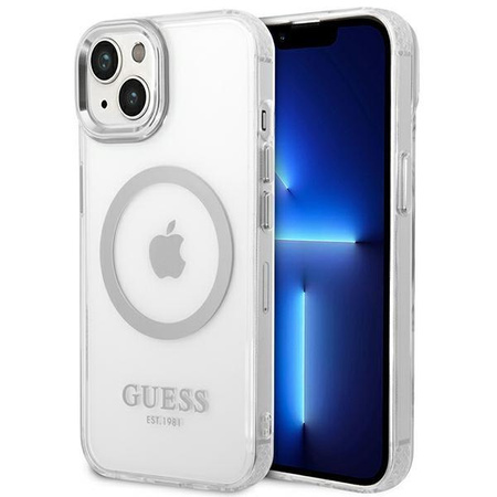 Guess GUHMP14MHTRMS iPhone 14 Plus 6,7" srebrny/silver hard case Metal Outline Magsafe