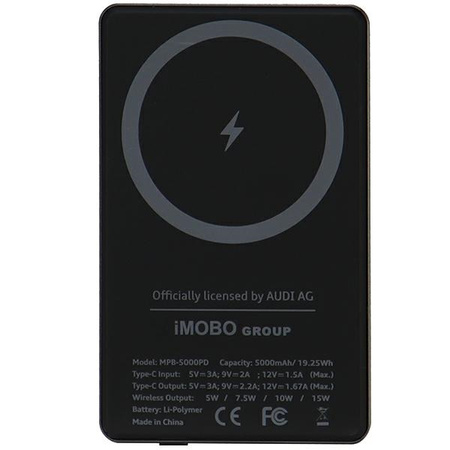 Audi Powerbank indukcyjny 15W 5000mAhszary/grey Big Logo MagSafe AU-MWPB5000-GT/D1-GY
