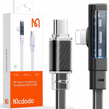 MCDODO KABEL KĄTOWY USB-C LIGHTNING PŁASKI 36W DO IPHONE 12 13 14 CZARNY 1M