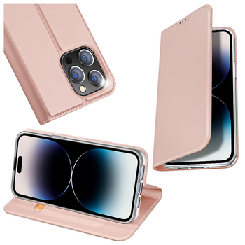 Etui do iPhone 15 Pro pokrowiec z klapką i portfelem Dux Ducis Skin Pro - różowe