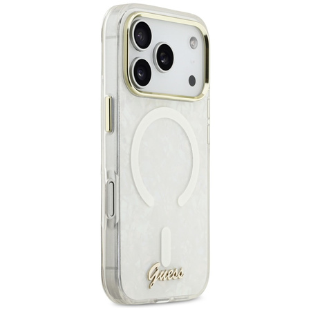 Etui Guess IML Shell Script Metal MagSafe do iPhone 17 Pro Max biały