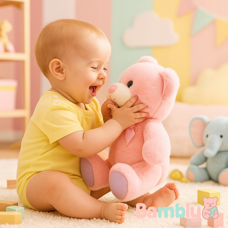 BAMBLY LAWENDOWY MIŚ PLUSZOWY PLUSZAK MASKOTKA PRZYTULANKA RÓŻOWY 15CM
