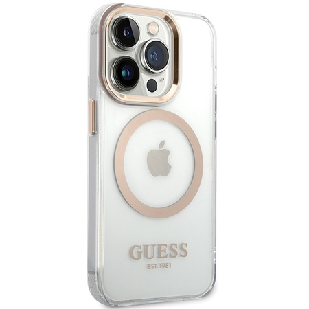 Guess GUHMP15LHTRMD iPhone 15 Pro 6.1złoty/gold hard case Metal Outline Magsafe