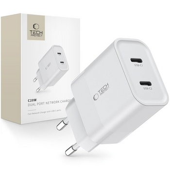 TECH-PROTECT ŁADOWARKA DO TELEFONÓW 2-PORTOWA PD20W SZYBKIE ŁADOWANIE USB-C