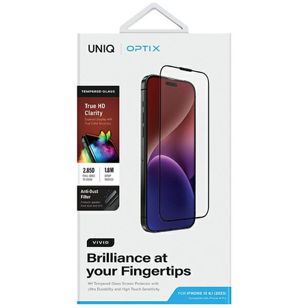 UNIQ OPTIX VIVID SZKŁO HARTOWANE DO IPHONE 15 6.1 / 14 PRO 6.1 PRZEJRZYSTE