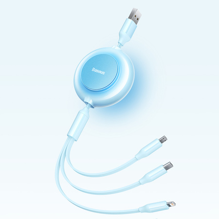 Baseus Bright Mirror 2 kabel przewód 3w1 USB Typ A - micro USB + Lightning + USB Typ C 3.5A 1.1m błękitny (CAMJ010017)