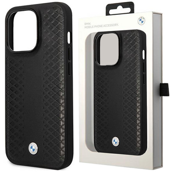 Etui BMW BMHMP14L22RFGK na iPhone 14 Pro - czarne Leather Diamond Pattern MagSafe