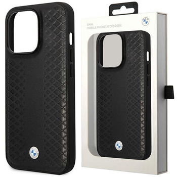 Etui BMW BMHMP14X22RFGK na iPhone 14 Pro Max - czarne Leather Diamond Pattern MagSafe