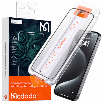 MCDODO EZ PASTE SZKŁO HARTOWANE MOCNA SZYBKA DO ETUI DO IPHONE 16 PRO