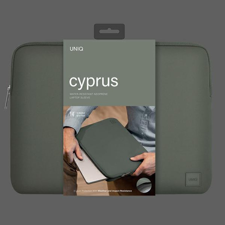 UNIQ torba Cyprus laptop Sleeve 14" zielony/pewter green Water-resistant Neoprene