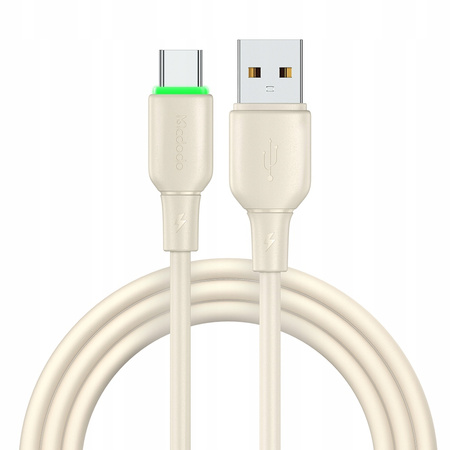MCDODO KABEL USB-C SZYBKIE ŁADOWANIE DO SAMSUNG XIAOMI TYP C 6A 100W 1M LED BEŻOWY