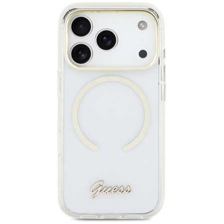 Etui Guess IML Script Metal MagSafe do iPhone 17 Pro Max przezroczysty