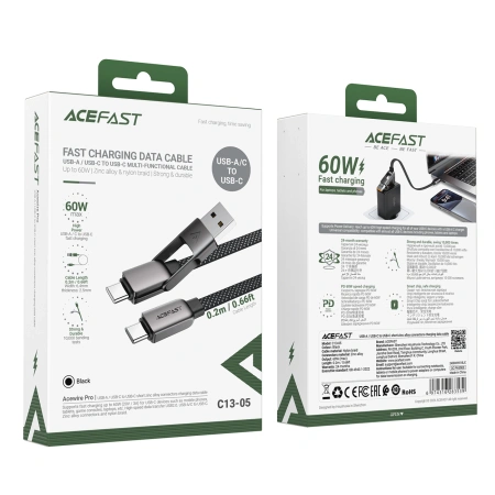ACEFAST KABEL C13-05 USB-C DO USB-A 480MB/S 3A DO TELEFONÓW I LAPTOPÓW 0.2M