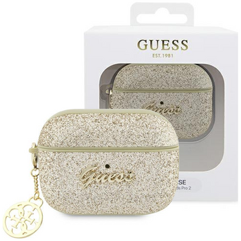 Etui Guess GUAP2GLGSHD na AirPods Pro 2 cover - złote Glitter Flake 4G Charm