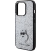 Etui Karl Lagerfeld Fixed Glitter Choupette Logo Metal Pin do iPhone 15 Pro - srebrne
