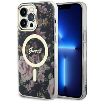Etui Guess GUHMP14XHCFWSK na iPhone 14 Pro Max 6.7" - czarne Flower MagSafe