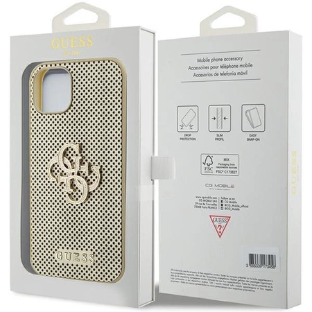 Etui Guess Perforated 4G Glitter do iPhone 15 - złote
