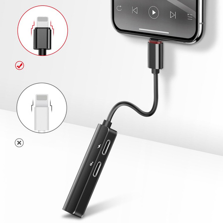 Baseus Audio Converter L52 adapter przejściówka z Lightning na 2x Lightning + mini jack 3.5mm czarny (CALL52-01)