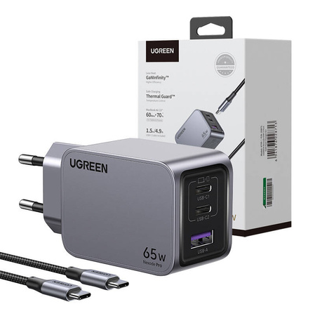 UGREEN ŁADOWARKA SIECIOWA 65W NEXODE PRO DO ANDROID IPHONE Z KABLEM 1.5M