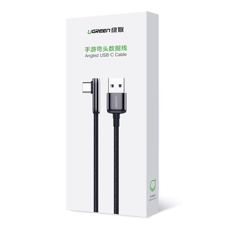 Ugreen kątowy kabel przewód z bocznym wtykiem USB - USB Typ C 5 A Quick Charge 3.0 AFC FCP 0,5 m czarny (70431 US313)
