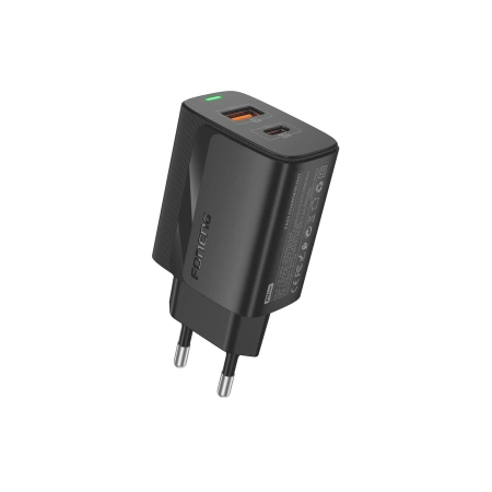 FONENG ładowarka sieciowa EU66 PD 20W 1xUSB-C + 1xUSB QC3.0 + kabel USB-C - Lightning Czarny