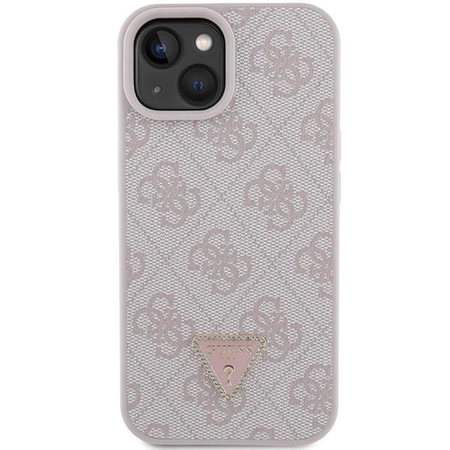 Etui Guess Leather 4G Triangle Strass do iPhone 15 - różowe