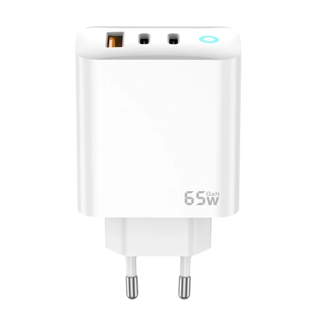 JELLICO ładowarka sieciowa EU20 GaN PD 65W 2xUSB-C + 1xUSB QC3.0 + kabel USB-C - USB-C Biały
