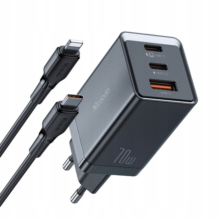 MCDODO SZYBKA ŁADOWARKA SIECIOWA ZASILACZ 3X USB-C PD USB GAN 67W KABEL 1M