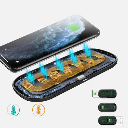 Choetech 2w1 ładowarka bezprzewodowa Qi do telefonu / słuchawek Airpods 2 z 5 cewkami ładującymi 10W czarny (T535-S (H))