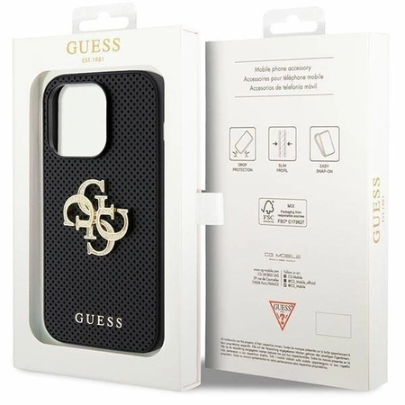 Etui Guess Leather Perforated 4G Glitter Logo na iPhone 15 Pro Max - czarne