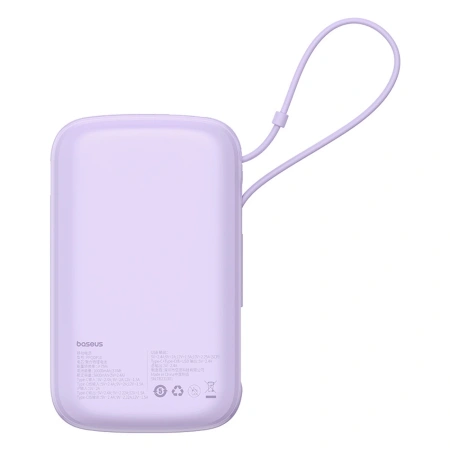 Powerbank Baseus Qpow Pro+ 10000mAh 22.5W z wbudowanym kablem USB-C z wyświetlaczem - fioletowy