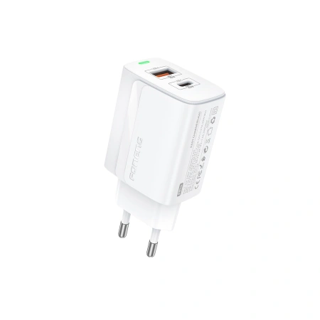 FONENG ładowarka sieciowa EU66 PD 20W 1xUSB-C + 1xUSB QC3.0 + kabel USB-C - USB-C Biały