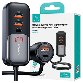 USAMS ŁADOWARKA SAMOCHODOWA C40 3xUSB 2xUSB-C DO TELEFONÓW PD 165W QC FAST